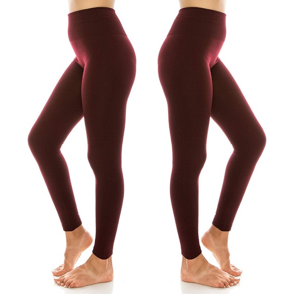 Fleece Lined Burgundy Seamless Leggings NWOT - Picture 3 of 7